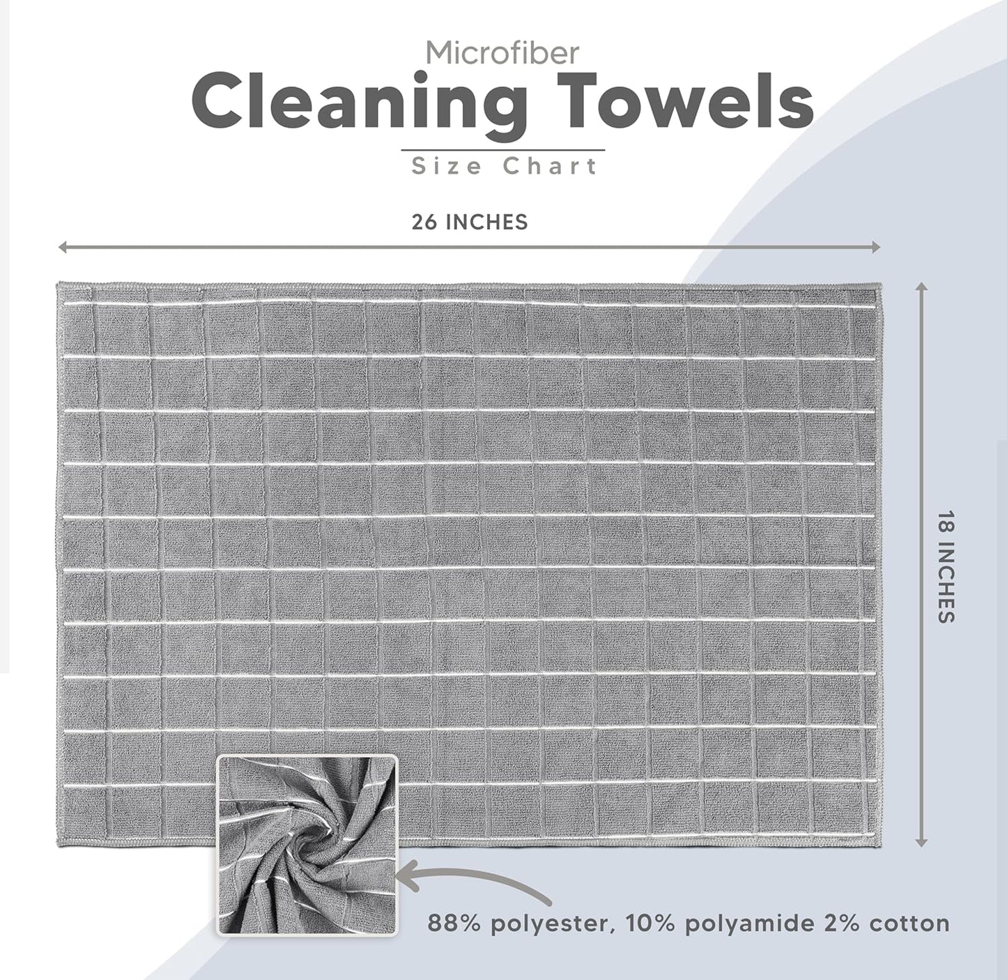 - Microfiber Kitchen Towels, Super Absorbent 18 X 26 Inches, Durable, Soft, and Lint Free Dish Towels, Ideal for Cleaning Dishes, Pans, and Kitchen Appliance (8 Pack, Grey)