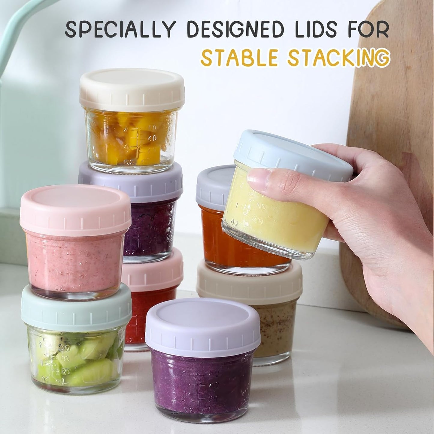 6 Pack Glass Baby Food Storage Containers - 4 Oz Baby Food Storage Jars with Lids, Baby Food Maker, Microwave, Dishwasher & Freezer Safe