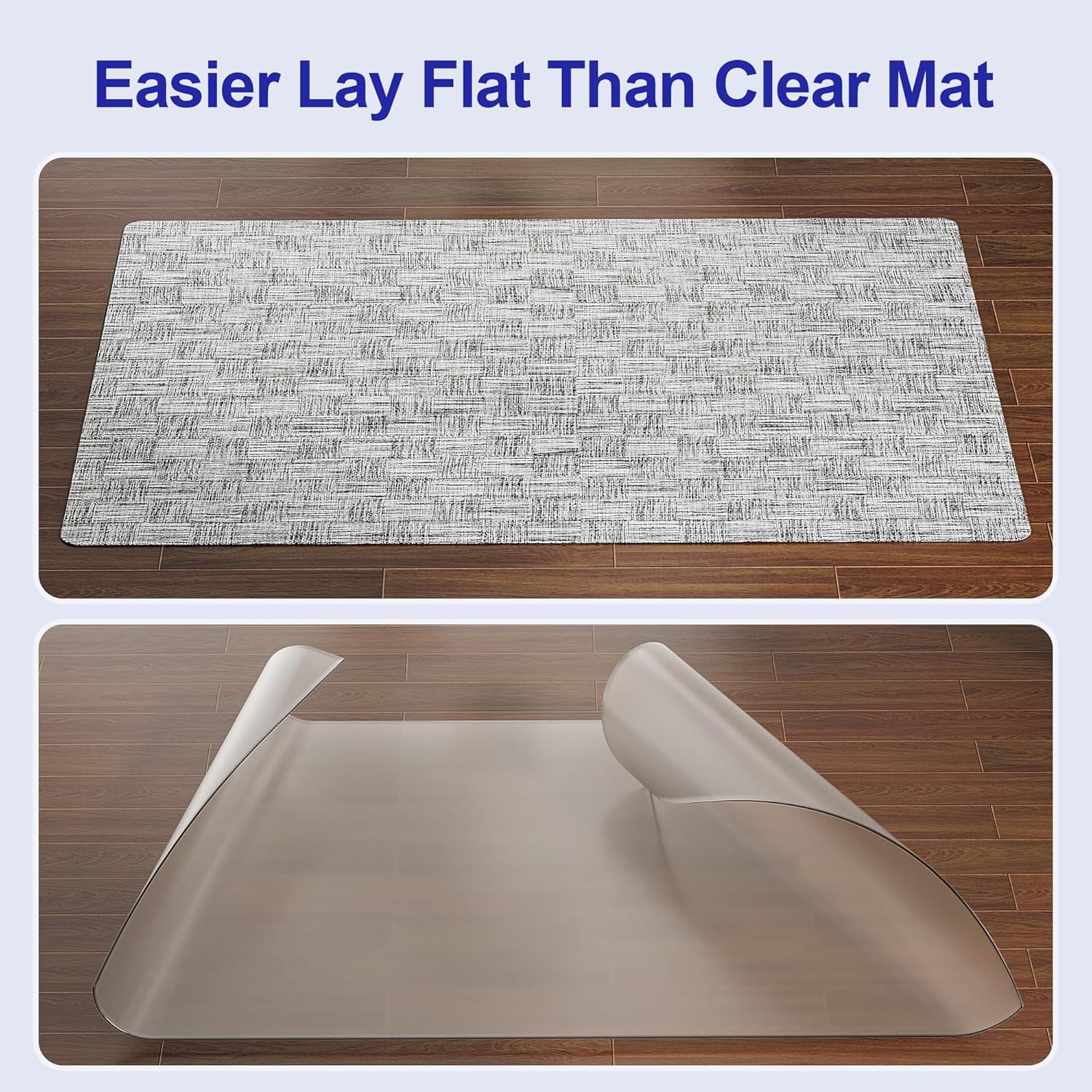 Office Chair Mat for Hardwood Floor, 30"×48" Non-Slip PVC Woven Computer Desk Chair Mat, Heavy Duty Hard Floor Protector for Rolling Chairs, Light Gray, Not for Carpet