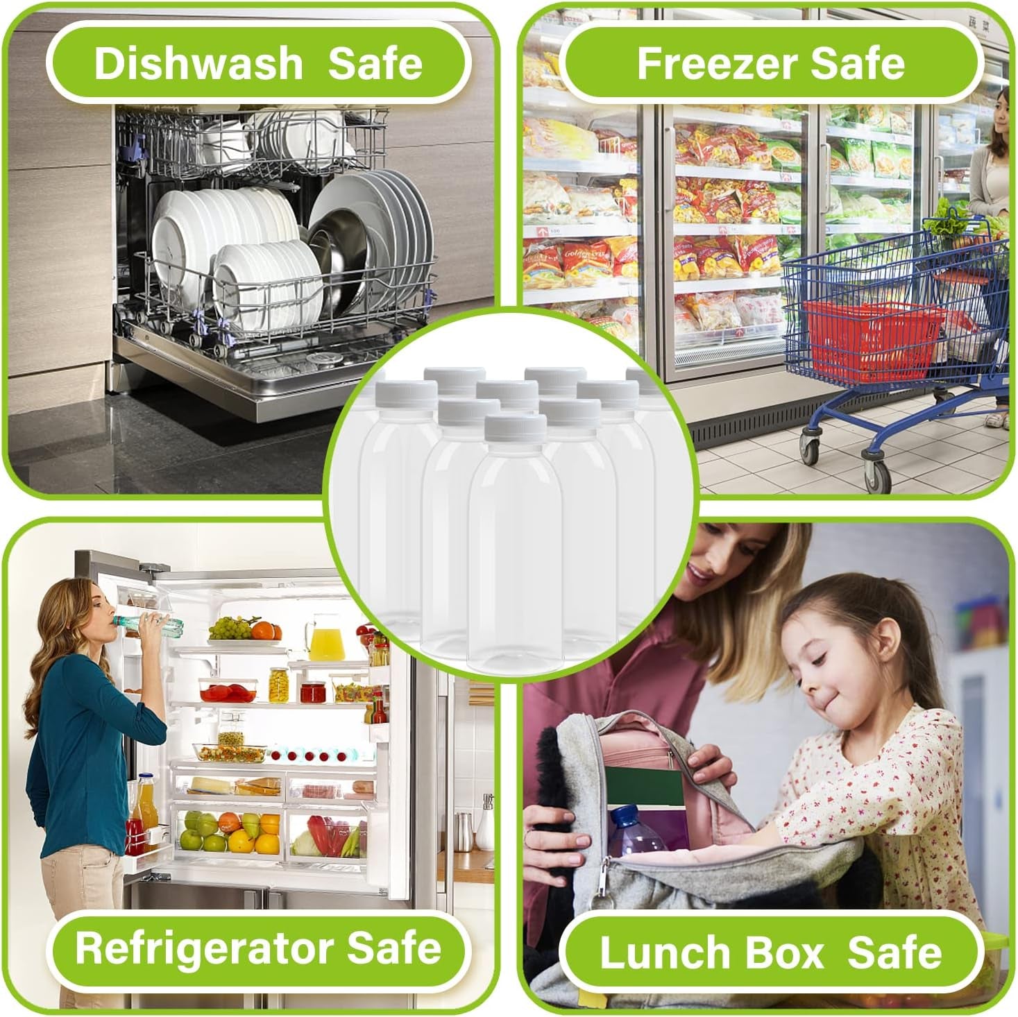 Dishwasher Safe 16Oz Plastic Bottles with Caps Reusable BPA Free PP5 Juice Milk Water Smoothie Bottle Heat-Resistant Refillable