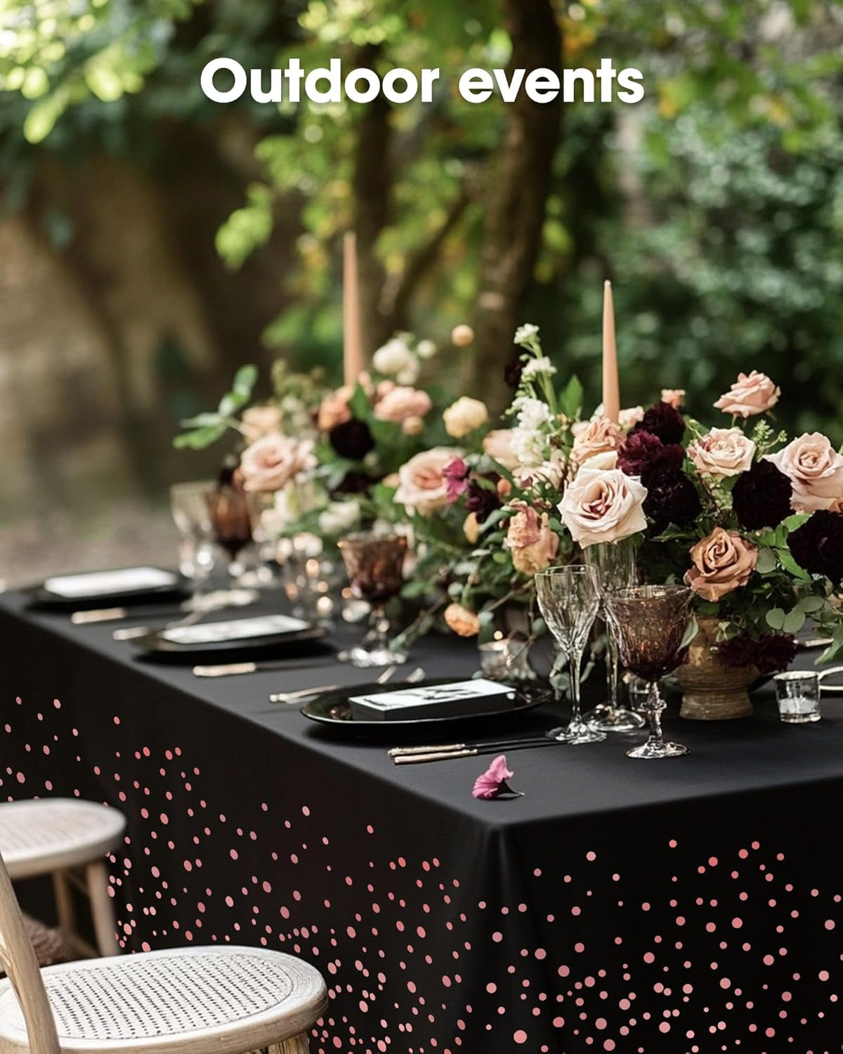 Plastic Table Cloth Disposable 10 Pack, 54 X 108 Inch Table Cloths, Graduation Decorations of 2025, Graduation Tablecloths, Rectangle, Plastic Cover, Leakproof & Sturdy, Black and Rose Gold