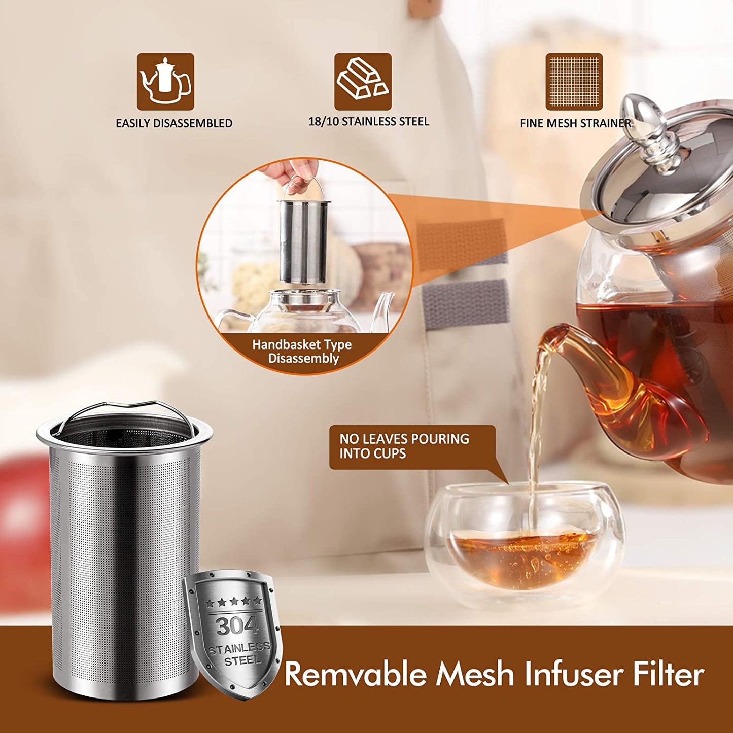 1000Ml Glass Teapot with Removable Infuser, Stovetop Safe Tea Kettle, Blooming and Loose Leaf Tea Maker Set