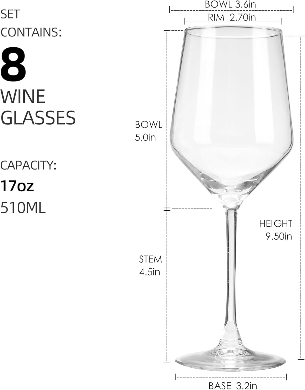 Set of 8 Red Bordeaux Wine Glasses - 17 Oz Ideal for Weddings and Housewarming Gifts