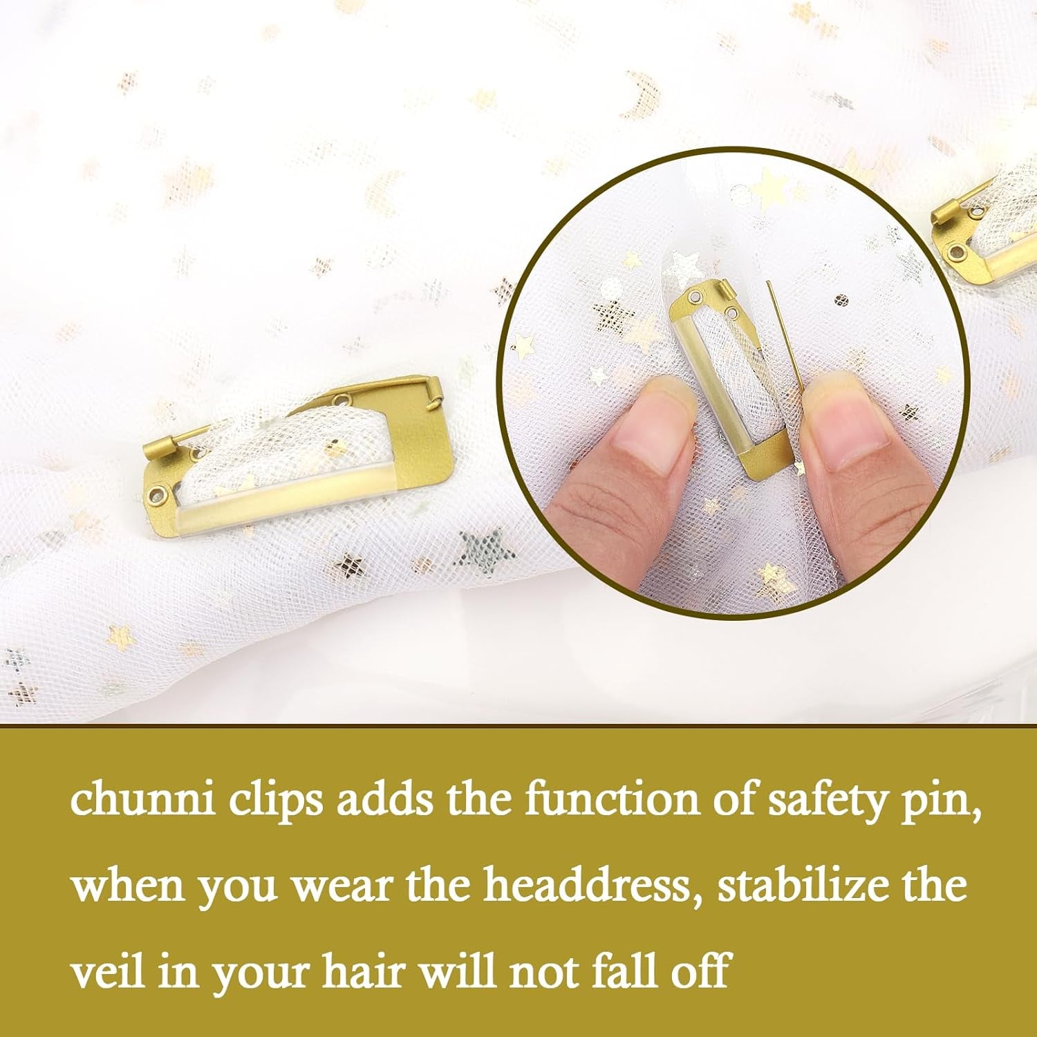 Chunni Clips with Safety Pins,8 PCS Strong Chunni Grip Dupatta Setting Clips Indian for Woman (Gold)