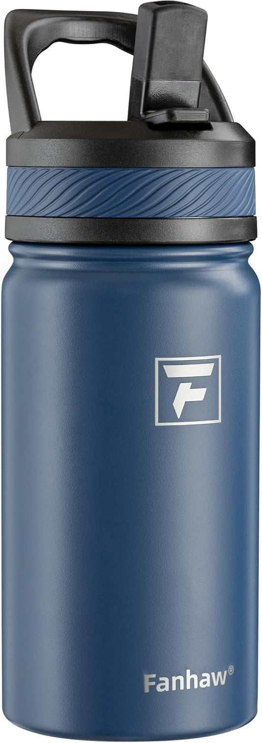 14 Oz Kids Insulated Water Bottle with Straw Lid – Stainless Steel Double Wall Vacuum, Leak-Proof, Bpa-Free Water Bottles for School Boys & Girls(Navy Blue)