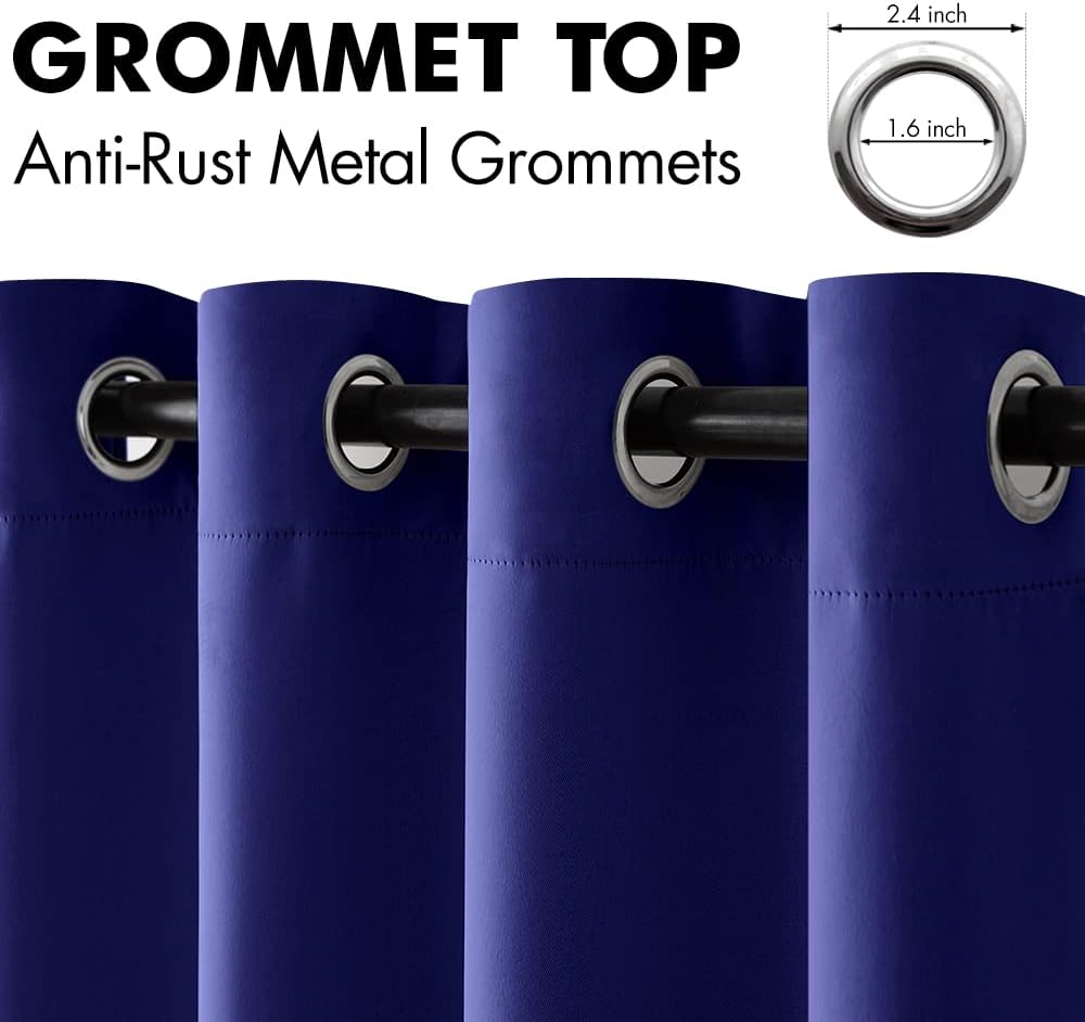 Blackout Curtains Room Darkening Thermal Insulated Drapes Solid Window Treatment Set Grommet Top Light Blocking Curtain for Living Room/Bedroom 2 Panels 42 X 84 Inch, Navy Blue