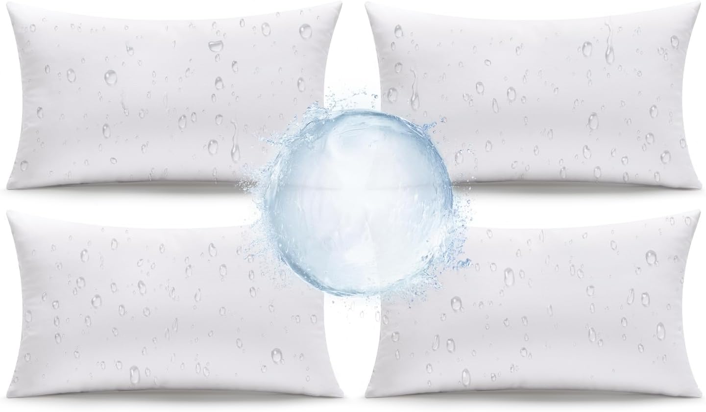 12X20 Outdoor Pillows,Set of 4 Throw Pillows Waterproof,Soft Support Throw Inserts Decorative Water Resistant for Patio Furniture and Garden