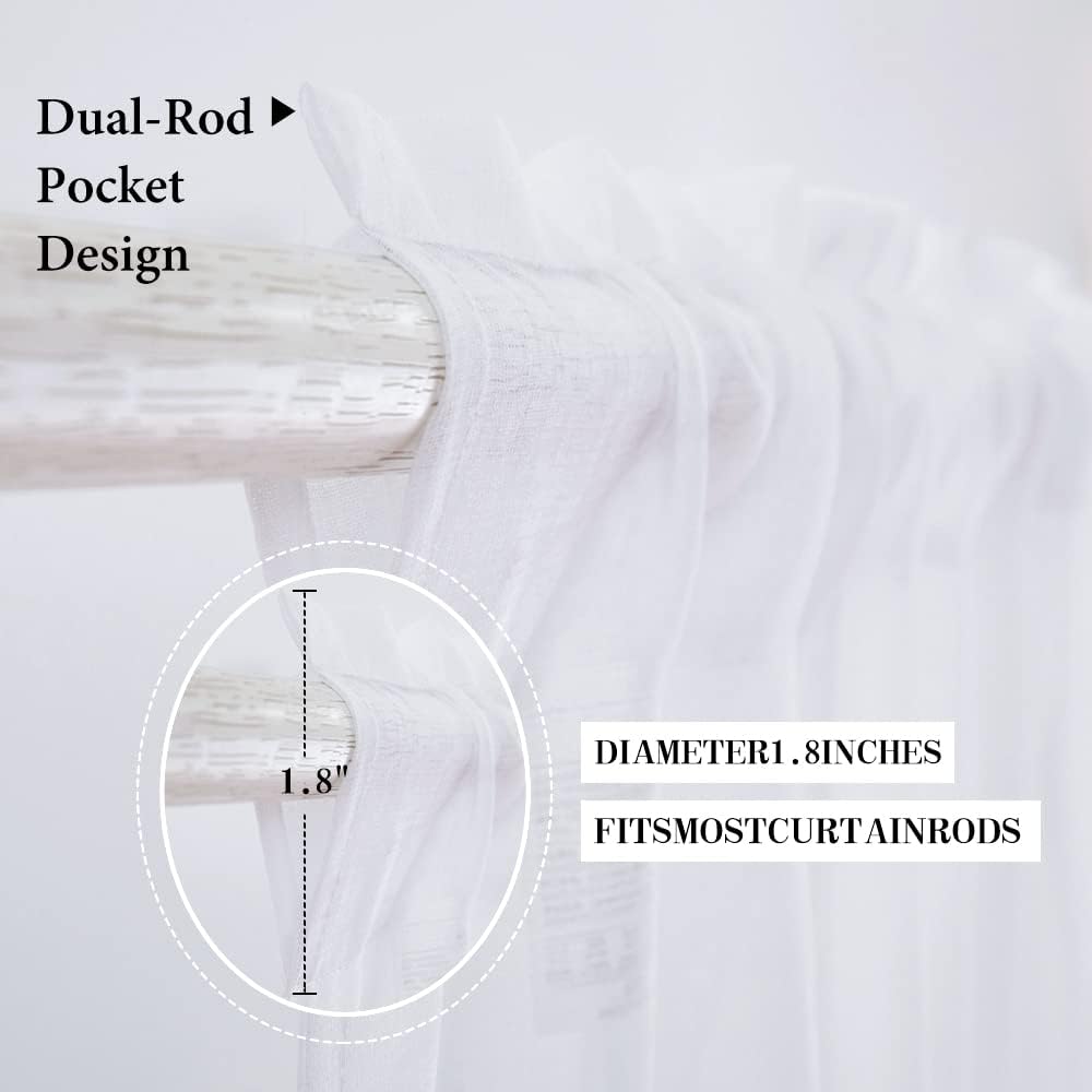 Linen Textured Sheer Curtain Valance Farmhouse Rod Pocket Drapes for Bathroom Cafe Small Window 1 Panel 60 W X 18 L Bundle with Sheer Kitchen Curtains 24 Inches Length 2 Panels, 29 X 24, White