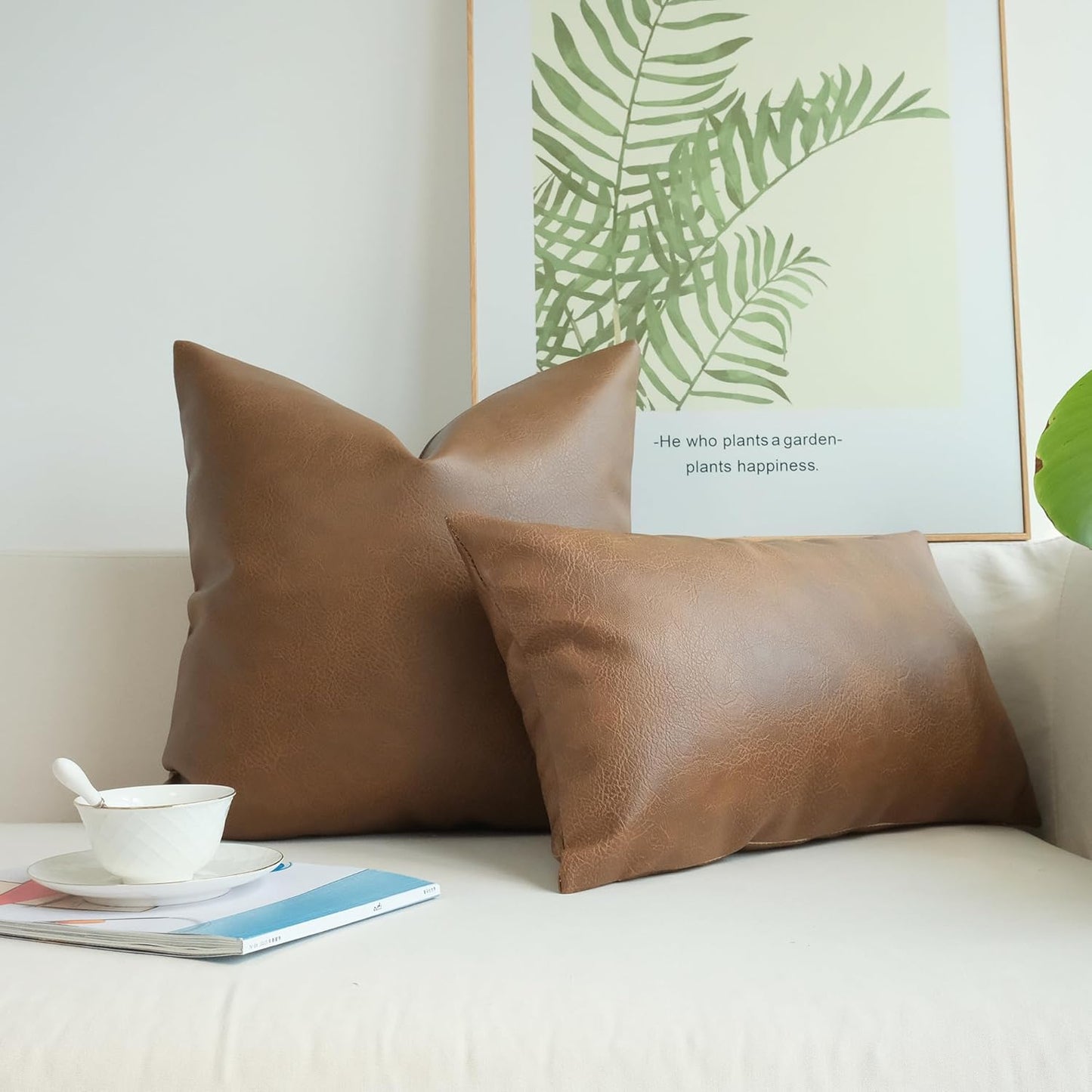 Modern Leather Throw Pillow Cover for Couch Sofa Bed 100% Faux Leather Dark Brown 12" X 20"