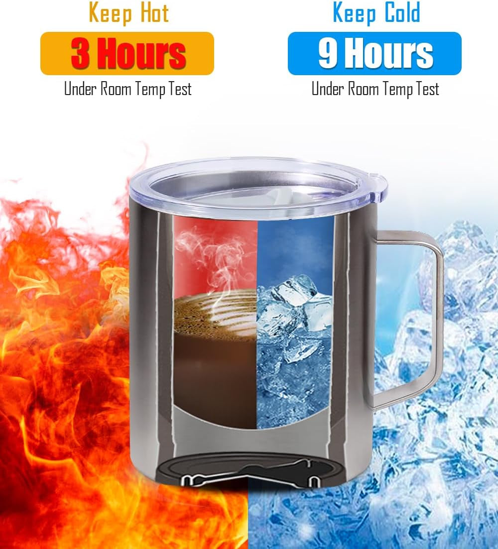 Travel Coffee Mug with Lid, Insulated Tumbler with Handle, 14 Oz Stainless Steel Cup for Ice, Water, Tea, Rose Gold