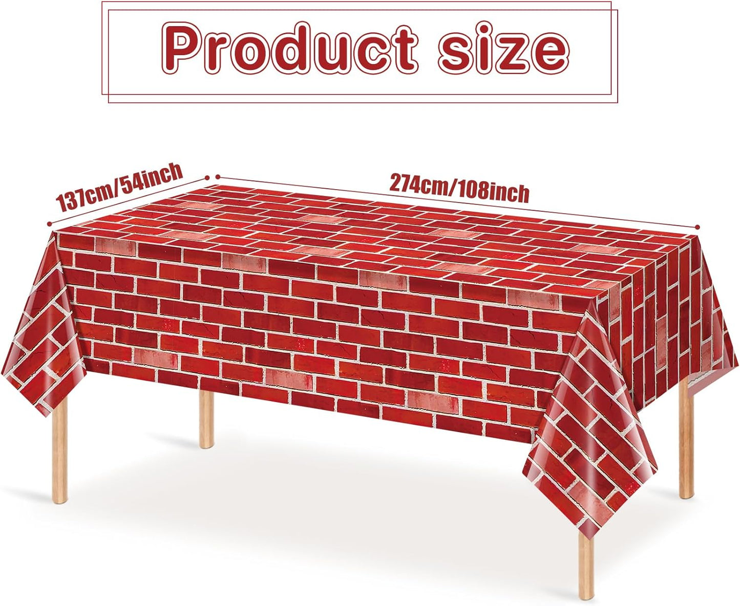 3 Pack 108X54 Inch Red Brick Tablecloth,Brick Wall Backdrop Wallpaper Disposable Plastic Rectangular Table Covers Background for School Home Birthday Holiday Halloween Christmas Party Decorations