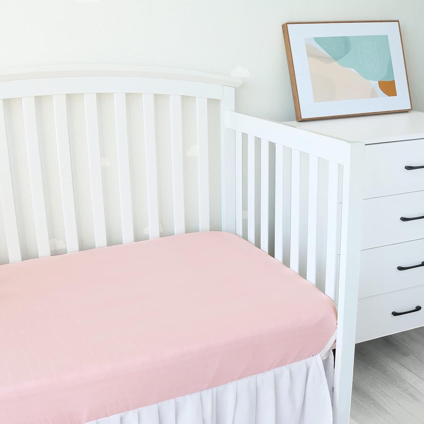 Muslin Crib Sheets for Boys and Girls 2 Pack, Ultra Soft Muslin Fitted Baby Crib Sheet for Standard Crib Mattress & Toddler Bed Mattress, Grey and Pink