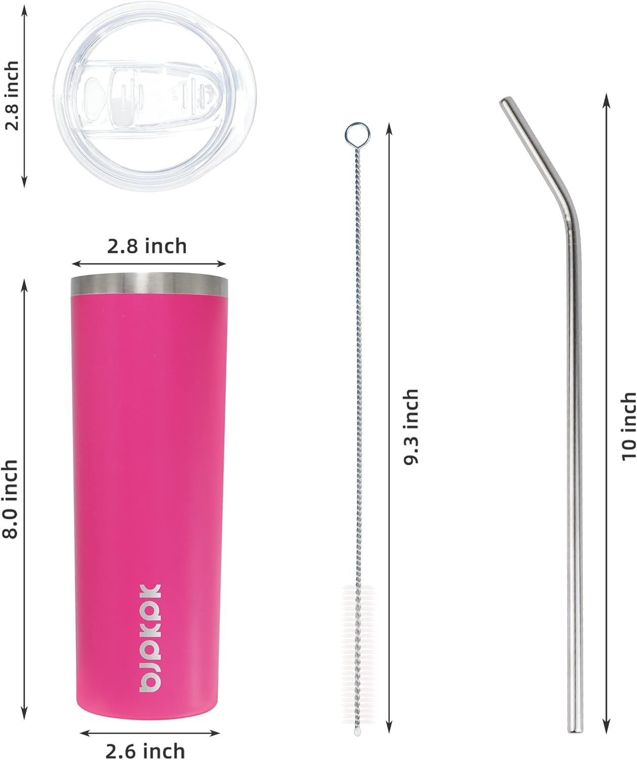 20 Oz Skinny Tumbler with Lid Slim Insulated Travel Coffee Cup Stainless Steel Thermal Mug,Pink