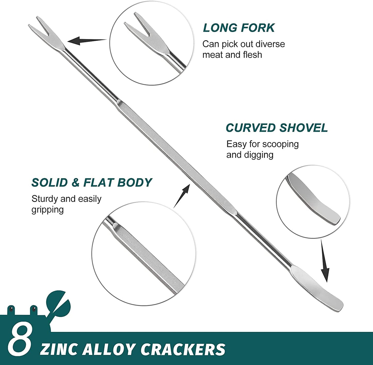 Lobster Crackers and Picks Set, 10-Piece Crab Leg Cracker Tools - Stainless Steel Seafood Crackers & Forks Nut Cracker Set - Dishwasher Safe