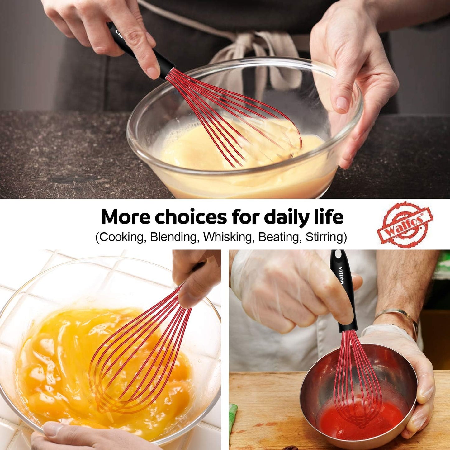Silicone Whisk,12 Inch Red Whisk,Whisks for Cooking Non-Scratch Coated Kitchen Whisks.Perfect for Blending, Whisking, Beating, Frothing & Stirring.Dishwasher Safe.(1Pcs)