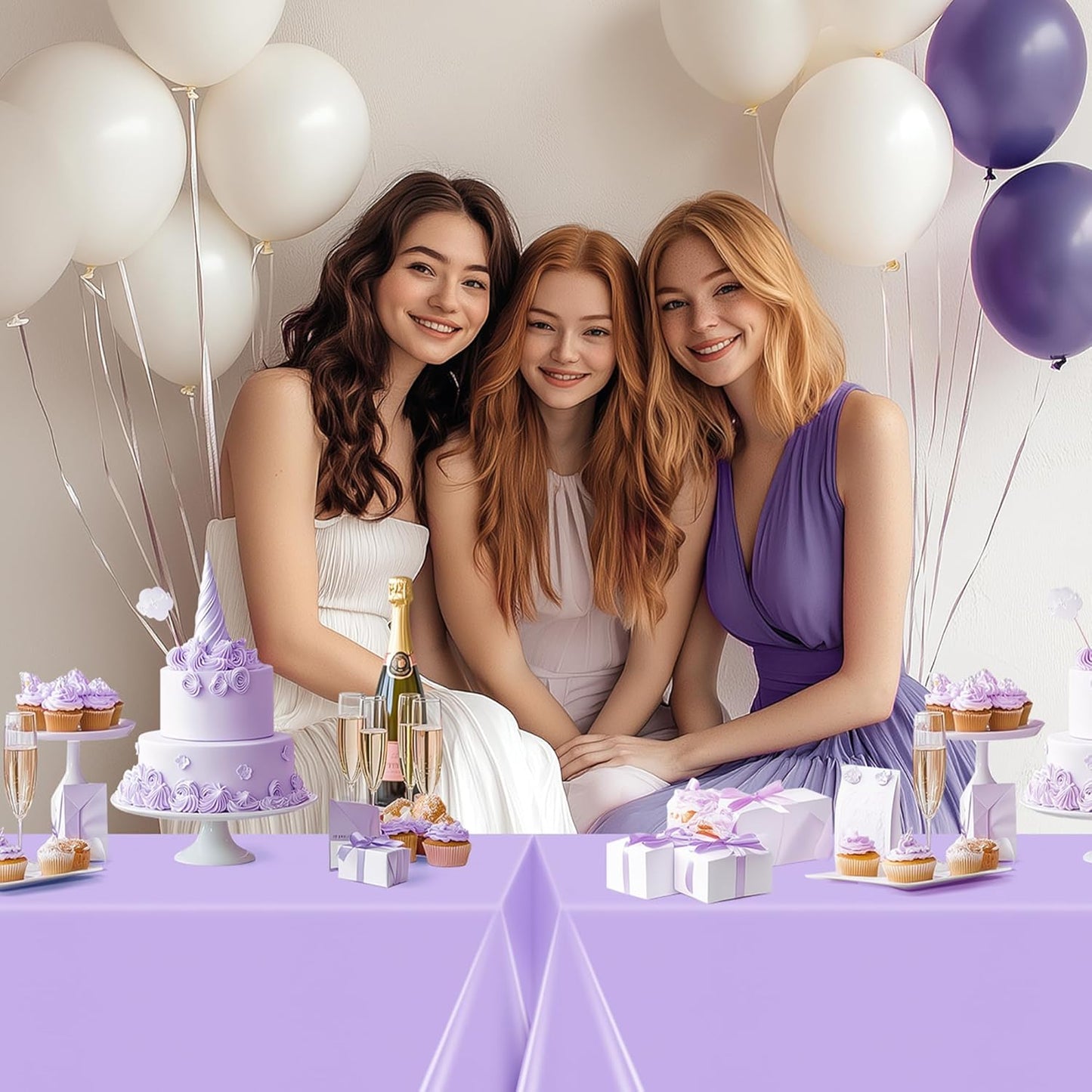 Light Purple Rectangle Tablecloth Set of 4, 54x72 Inches, Waterproof and Spillproof Disposable Plastic Covers, Durable for Dining, Buffet, Picnic, and Outdoor Events