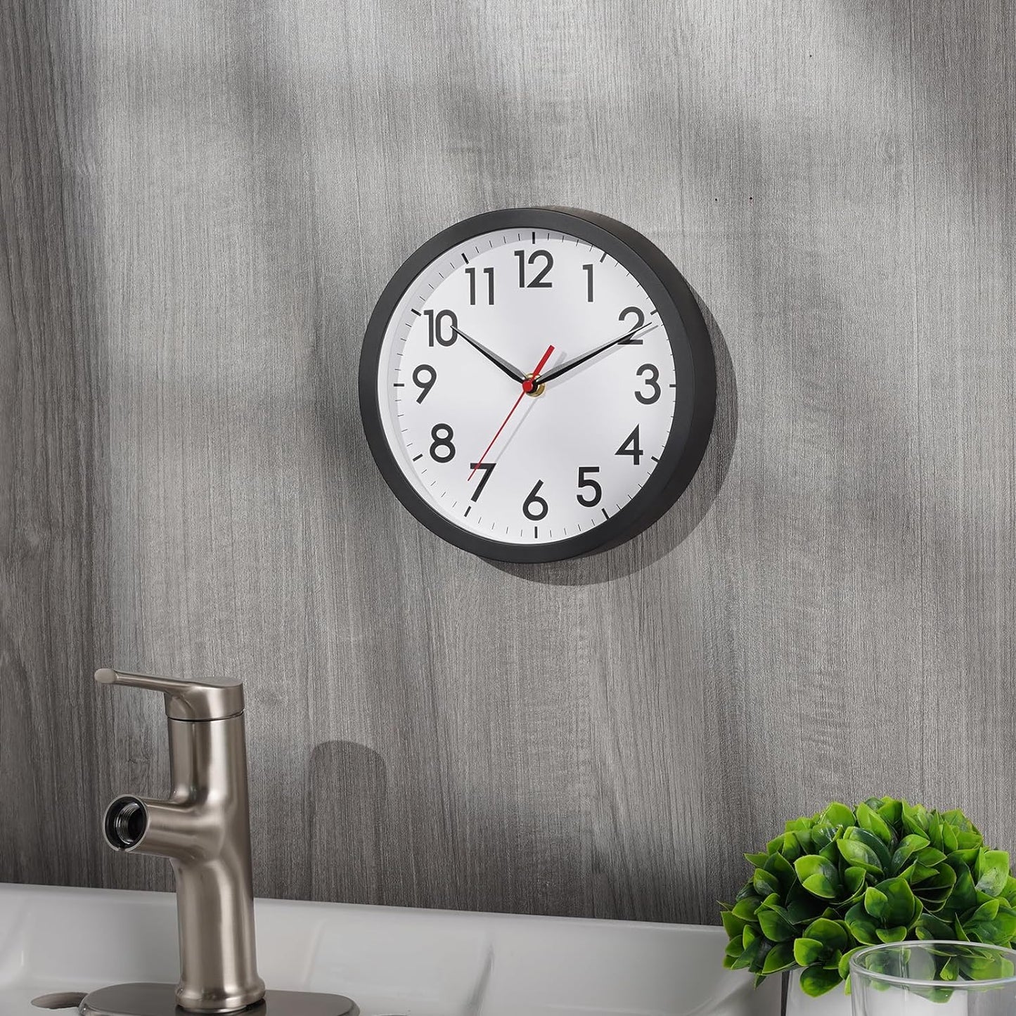 Wall Clock, Modern Small Wall Clocks Battery Operated 8 Inch, Silent Non-Ticking Analog Classic for Office, Home, Bathroom, Kitchen, Bedroom, School(Black)