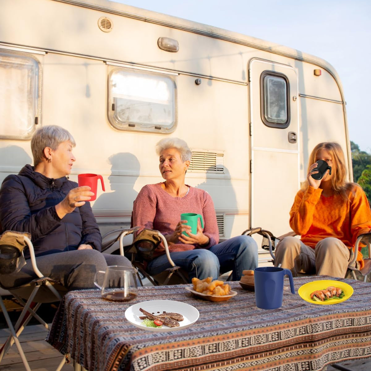 24-Piece Reusable Plastic Dinnerware Set for 6 – Includes Dinner Plates, Dessert Plates, Cereal Bowls, and Cups for Home, Garden, Picnic, and Camping