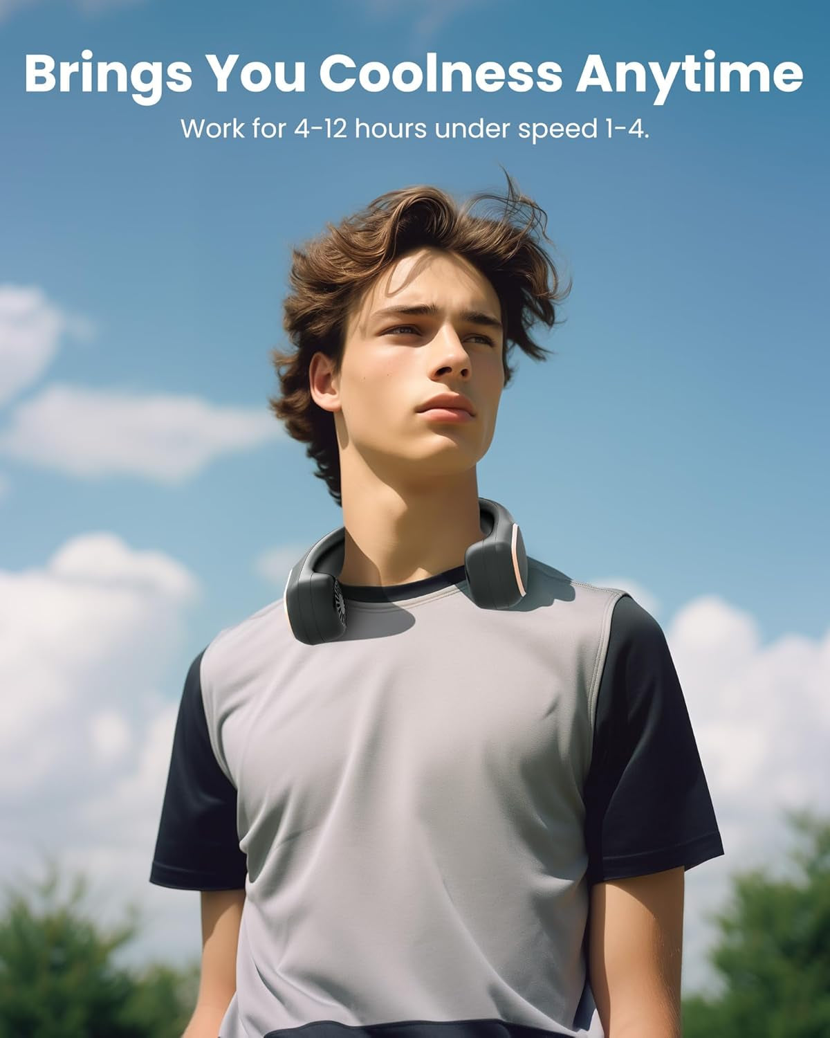 Neck Fan Rechargeable, Personal Portable Fan Battery Operated, Hands Free Wearable USB Neck Cooling Fan for Indoor Outdoor, Width Adjustable, Digital Display, 4-12H Working Time