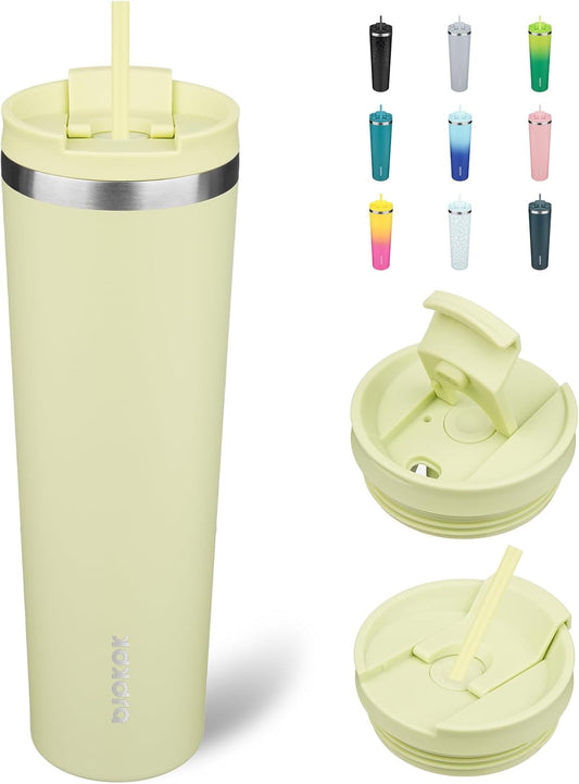 34Oz Insulated Tumbler with Lid and Straw Stainless Steel Tumblers Travel Coffee Mug Reusable Thermal Cup,Macaron Green