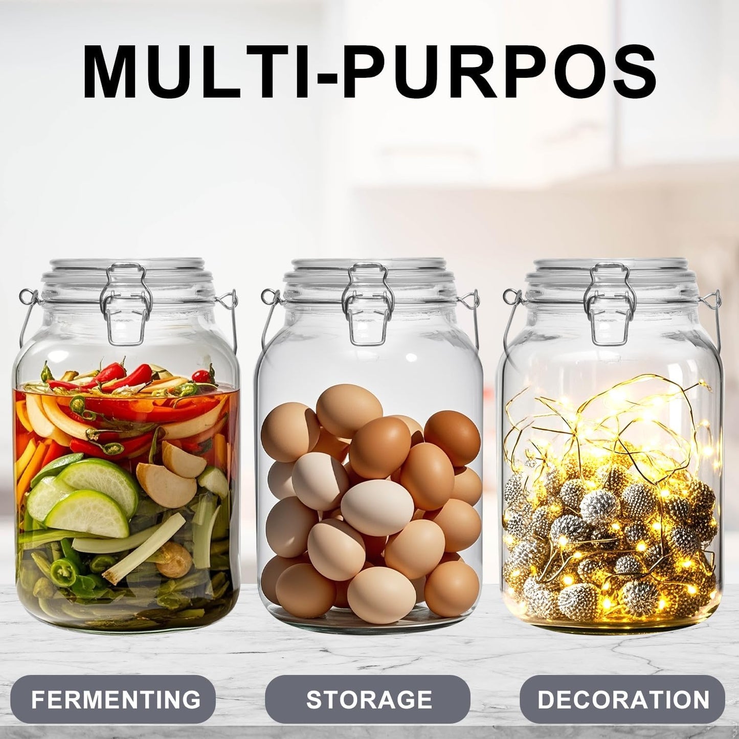 1 Gallon Super Wide Mouth Glass Jars with Airtight Lids,2 Pack Gallon Mason Jars Glass Storage Container for Canning,Pickling,Fermenting