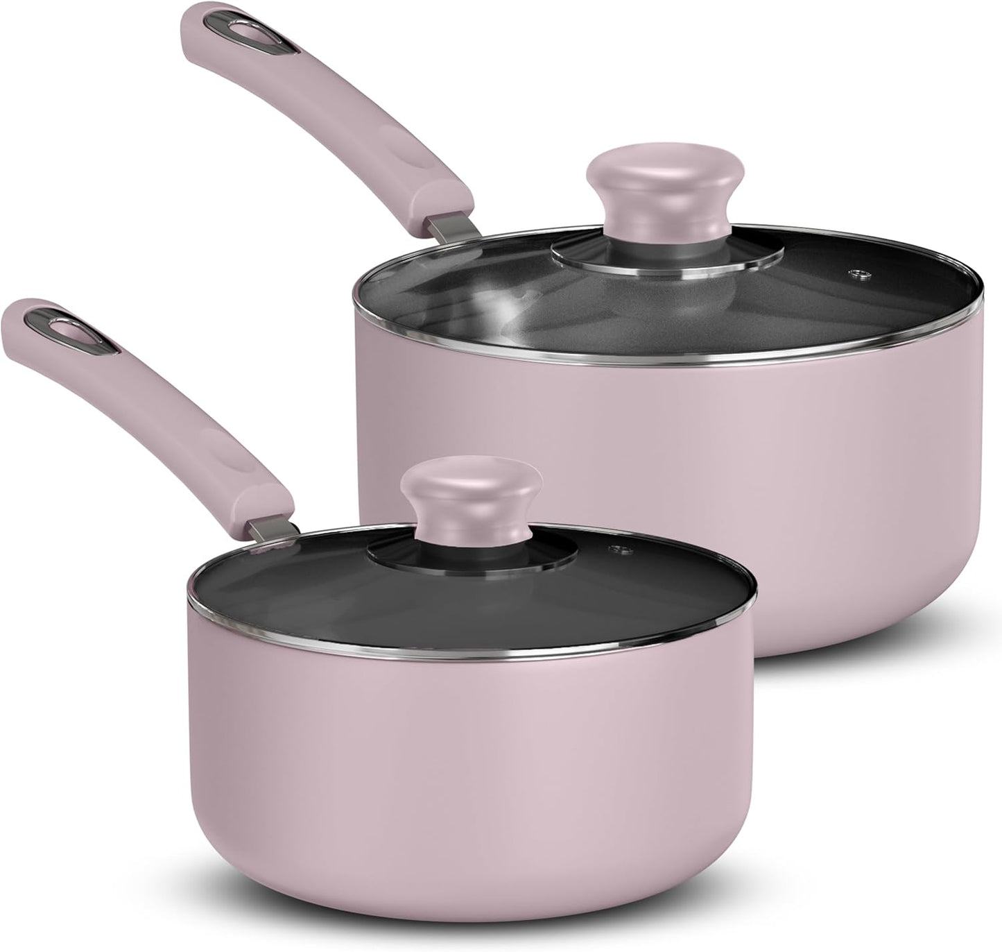 Nonstick Stock Pot Saucepan Set with Lids, 1 Quart and 2 Quarts Multipurpose Stock Pots Set for Home, Kitchen or Restaurant, Purple & Black