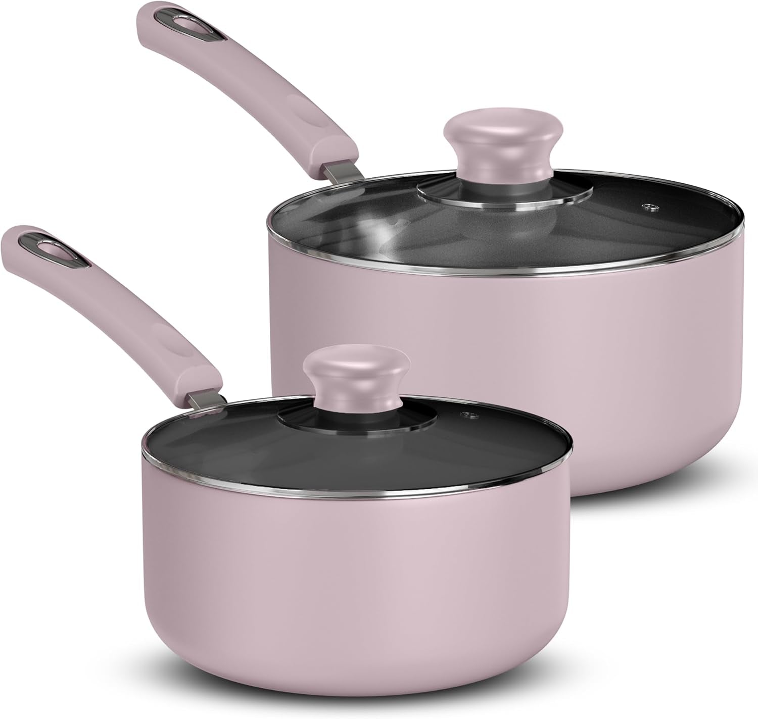 Nonstick Stock Pot Saucepan Set with Lids, 1 Quart and 2 Quarts Multipurpose Stock Pots Set for Home, Kitchen or Restaurant, Purple & Black
