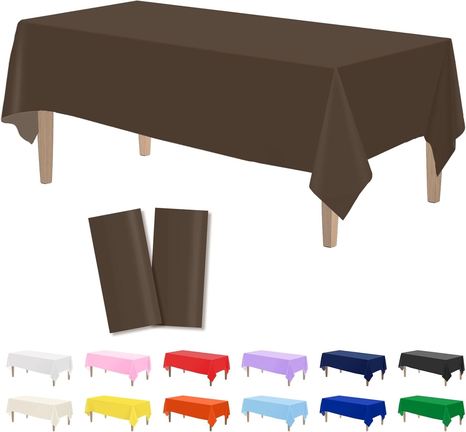 2PCS Brown Plastic Tablecloths 54 X 108 Inch, Disposable Table Cloths Rectangle Party Table Covers