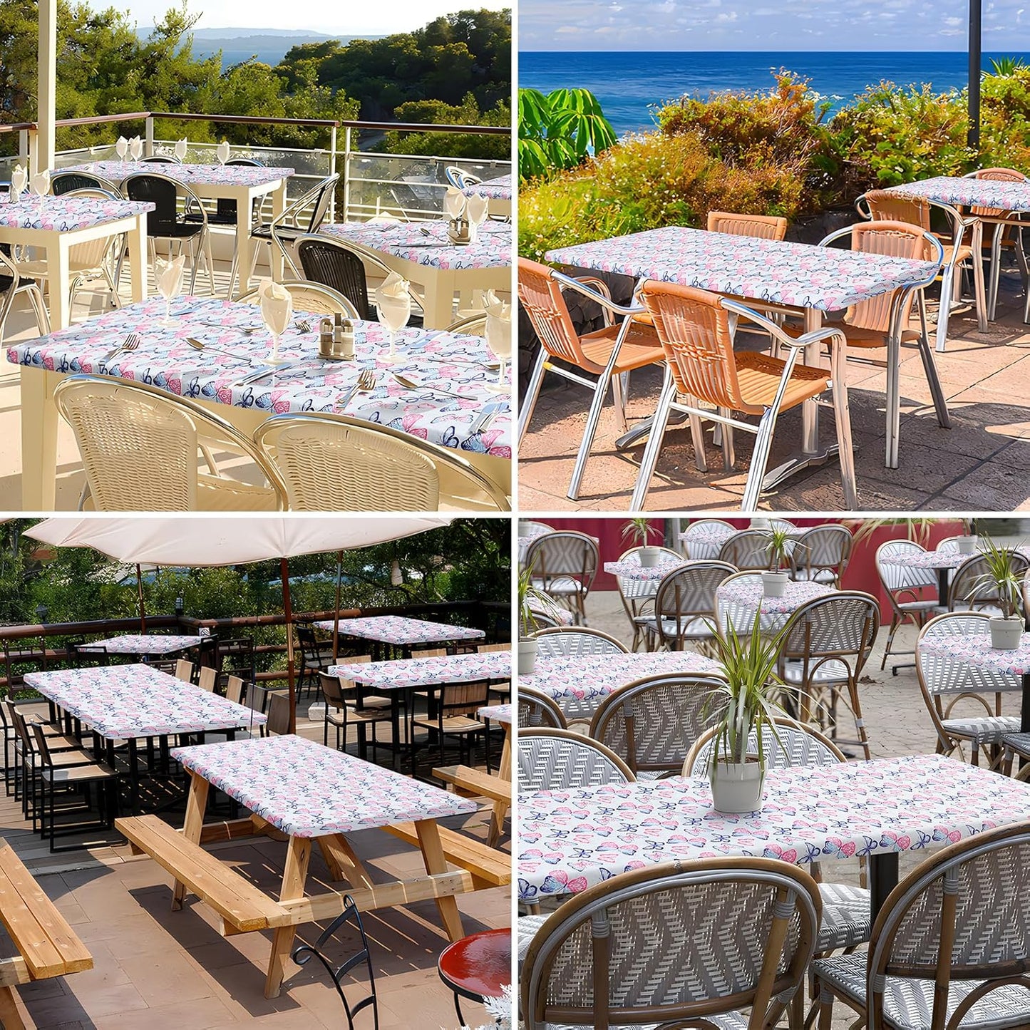 Rectangle Printed Fabric Tablecloth, Elastic Fitted Table Cloth for 6 Foot Table, Washable Polyester Table Cover for Outdoor, Picnic, Camping and Indoor, (Butterflies, 30" X 72")