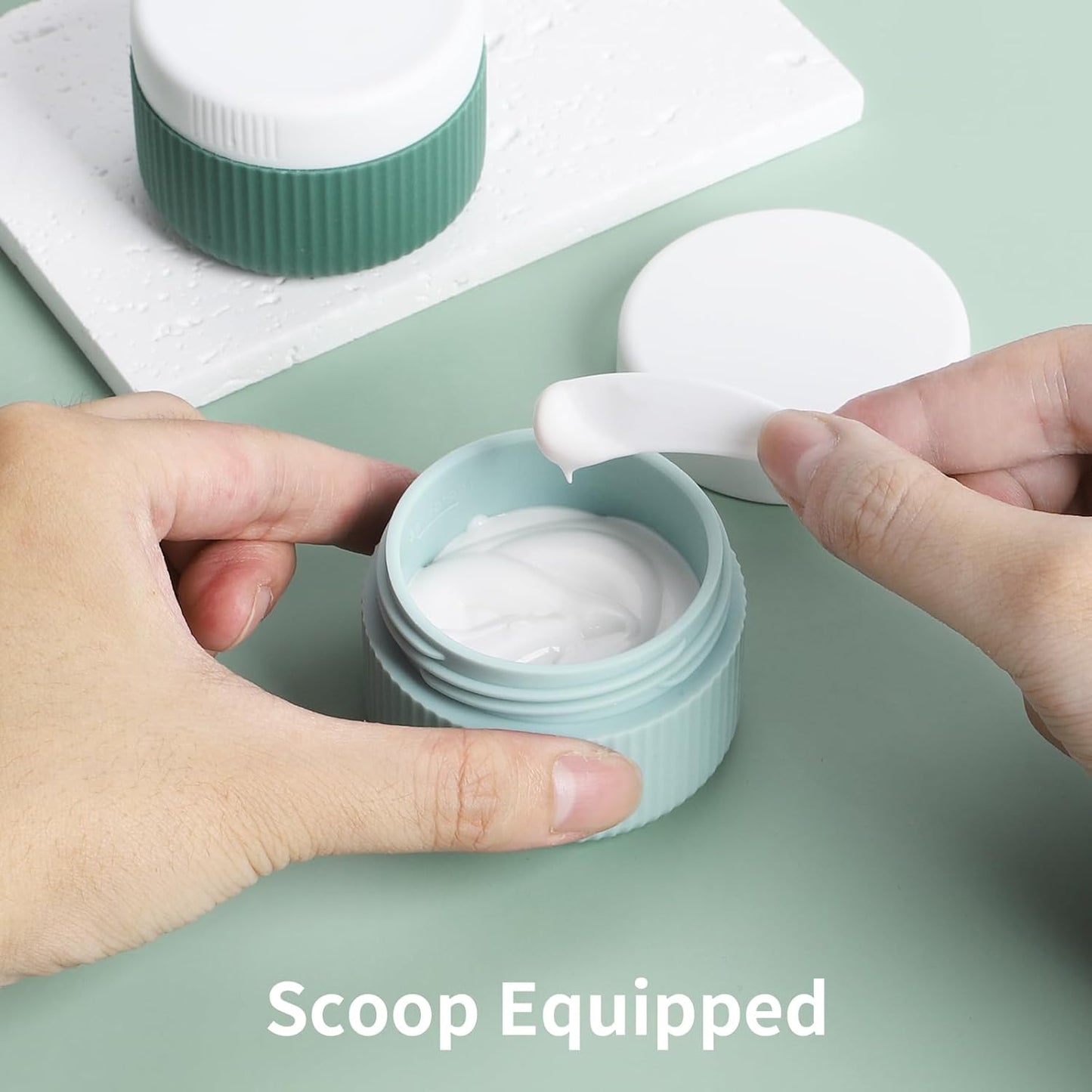Travel Containers for Toiletries, TSA Approved 1.5 Oz Silicone Cream Jars, Leak-Proof Journey Containers, Trip Accessories with Lid for Cosmetic Face Hand 4 Pack White Lid - Blue