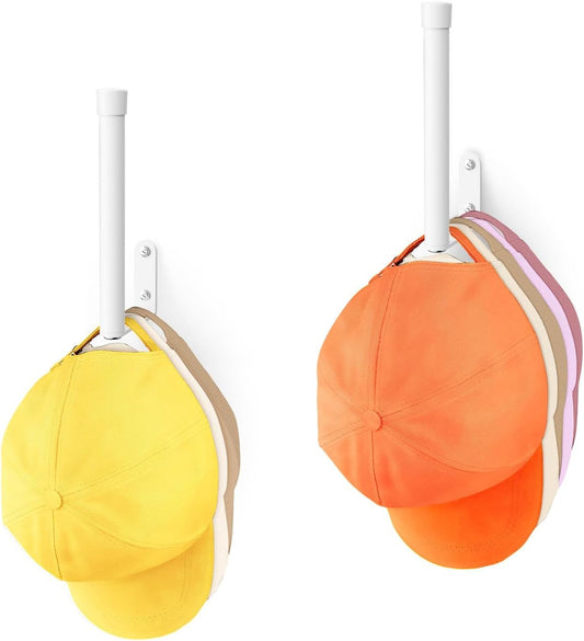 Hat Rack for Wall - 2 Packs, Sturdy Metal Hat Organizer for Baseball Caps, Space-Saving Hat Holder, Multipurpose Hat Storage Organizer for Door, Closet, Bedroom, White, 6.1"X2.6"