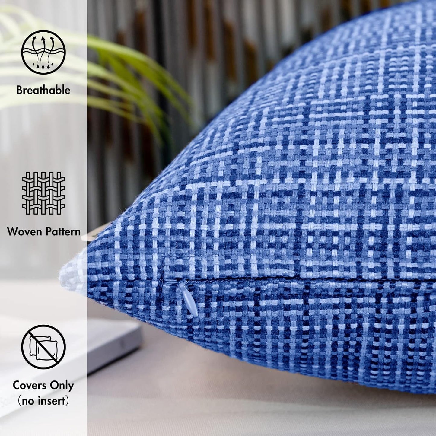 Outdoor Waterproof Throw Pillow Covers Decorative Farmhouse Water Resistant Cushion Covers for Tent Patio Garden Couch Sofa Pack of 2, 20X20 Inch Blue