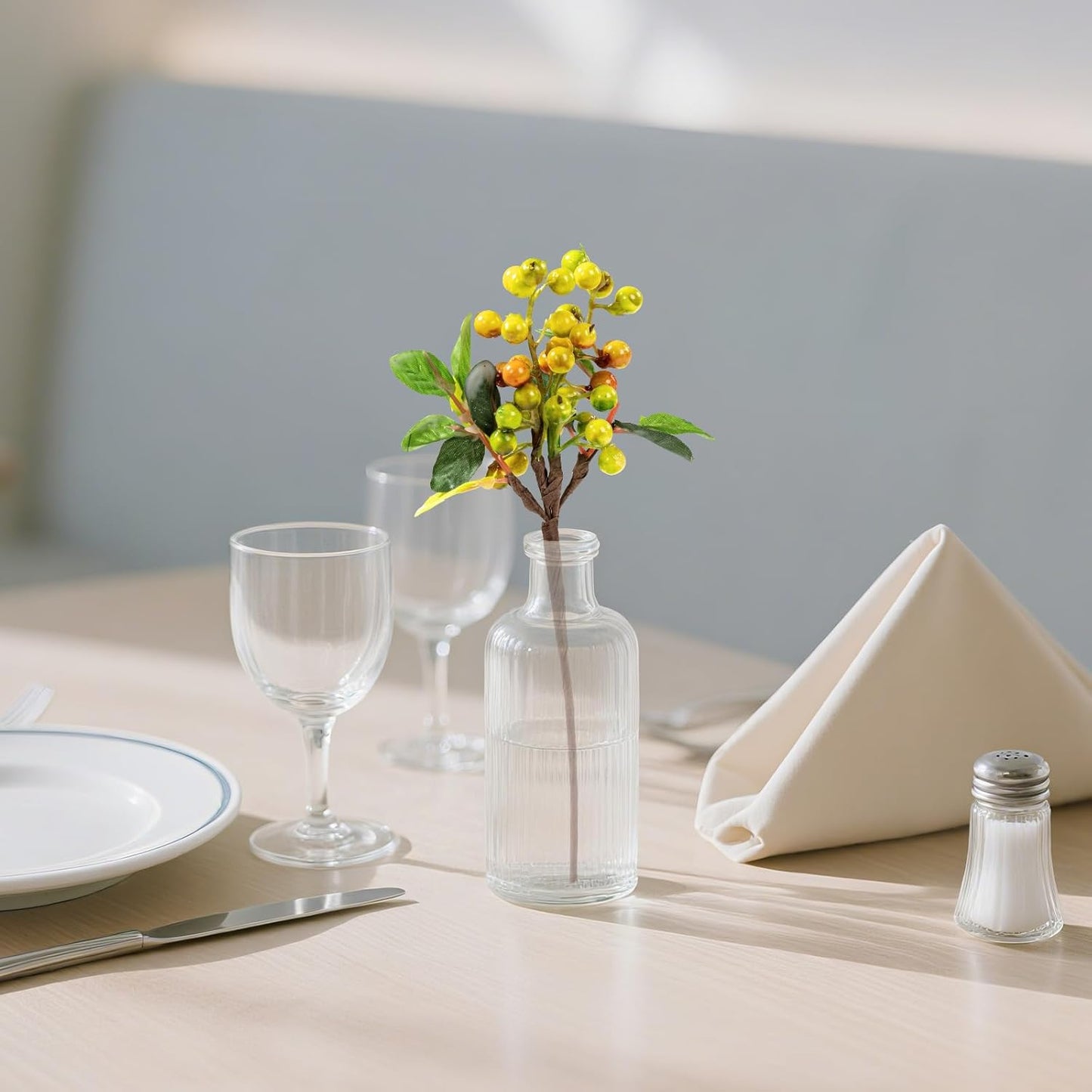 Artificial Orange Fall Berry Stems 20 PCS Fake Berries Branches Spray with Green Leaves 9.8 Inch Small Berry Picks for Thanksgiving Christmas Floral Crafts Home Decor, Orange Yellow