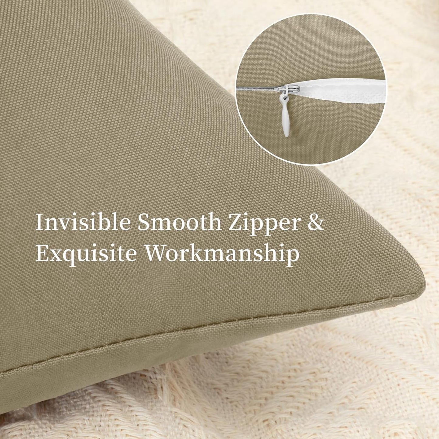16X16 Inch Pack of 2 Outdoor Waterproof Pillow Covers Only Patio Throw Pillowcase Khaki