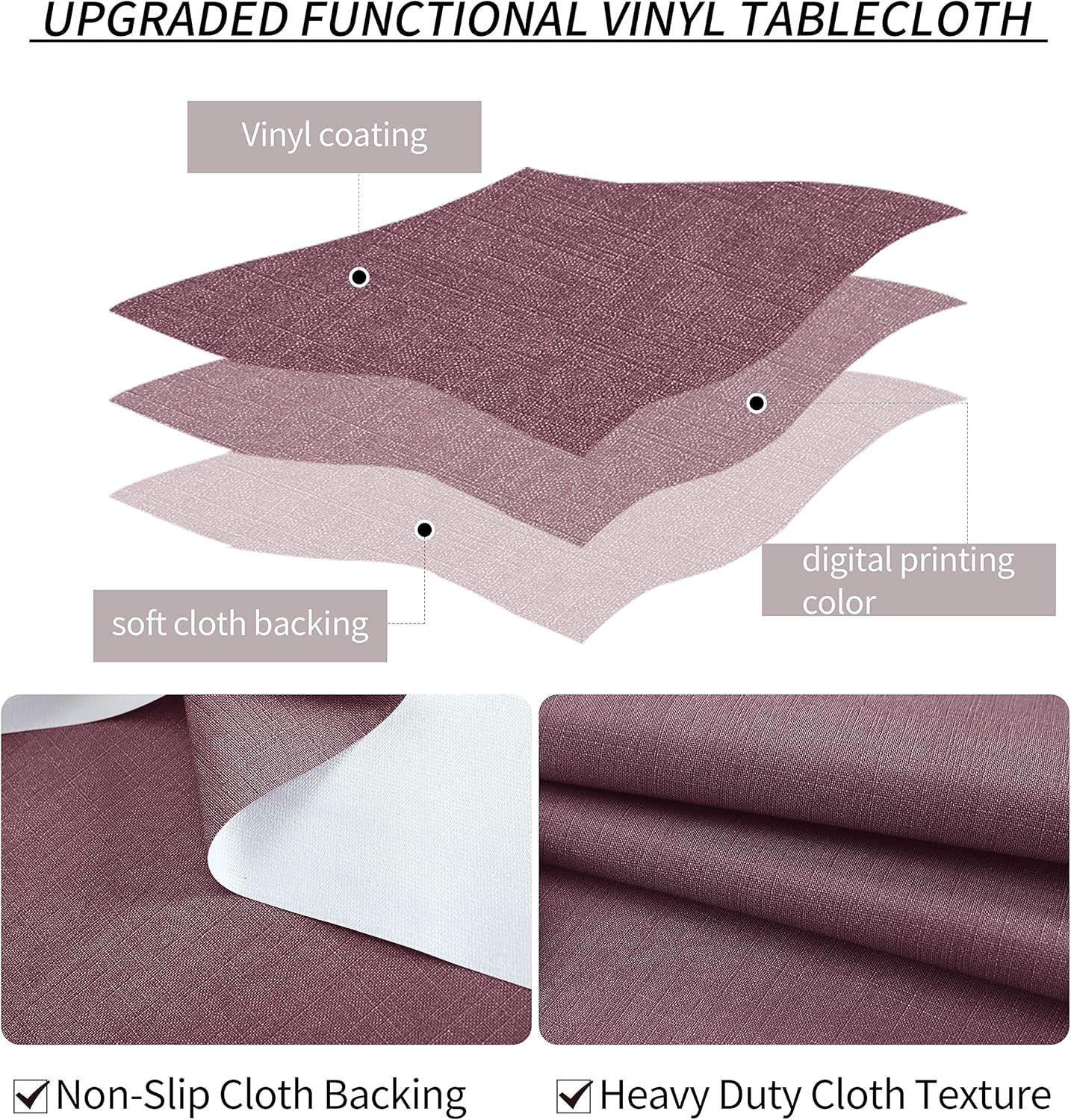 Vinyl Tablecloth for Picnic Camping Outdoor, 100% Waterproof Oil-Proof Spill-Proof PVC Table Cloth, Wipeable Thick Square Tablecloth Cover (54 X 54 Inch, Sea Pink)