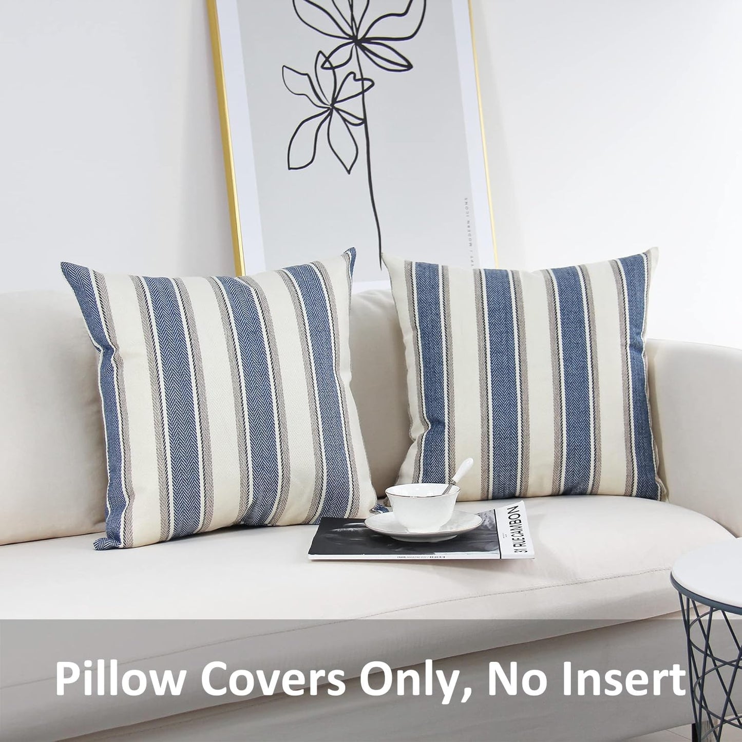 Stripe Throw Pillow Covers Farmhouse Pillowcases Pack of 2 18 X 18 Inch Blue