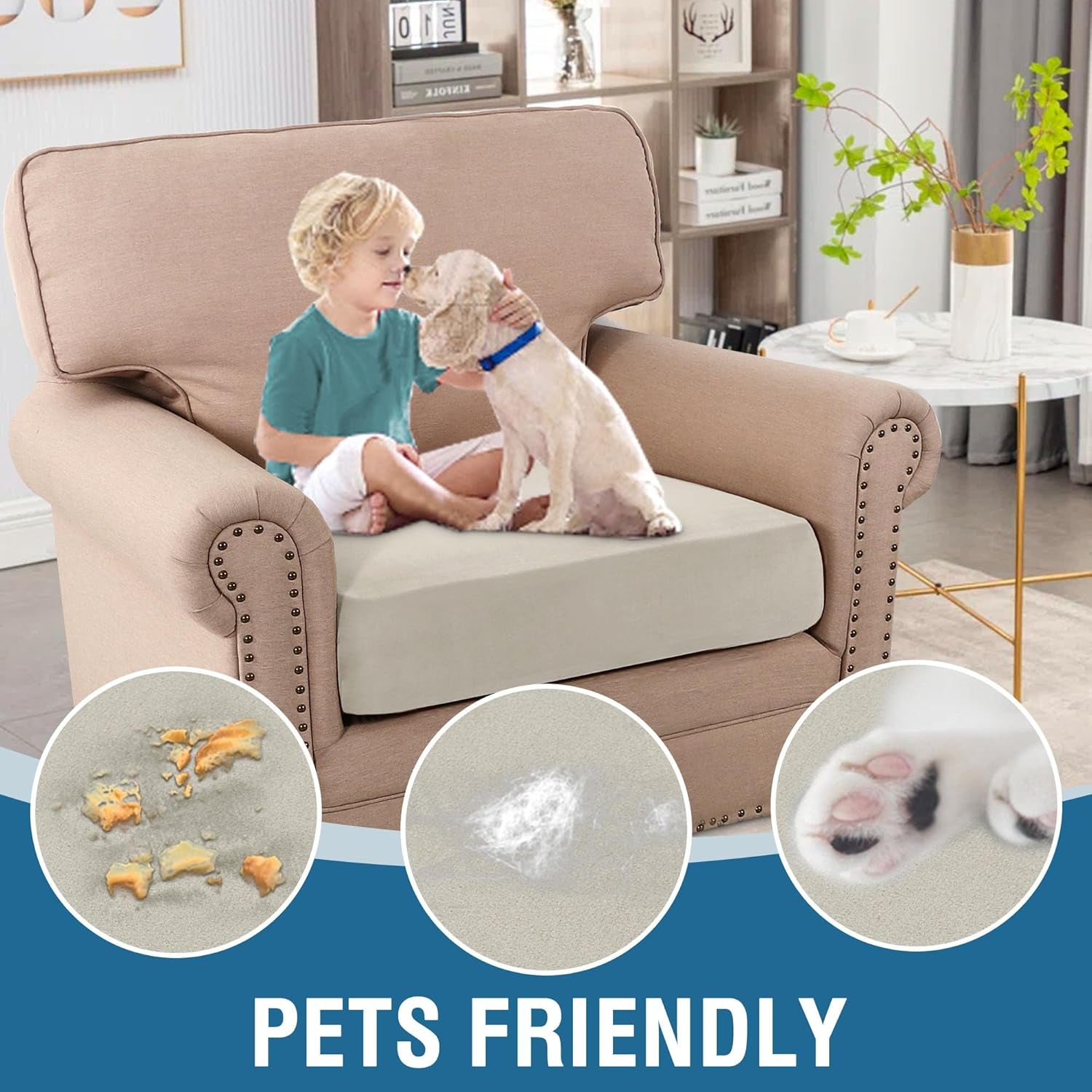 Fleece Couch Cushion Covers Stretch Chair Covers for Living Room Armchair Sectional Couch Covers Comfortable and Durable Fabric (1 Seater Cushion Cover, Pale Oak)