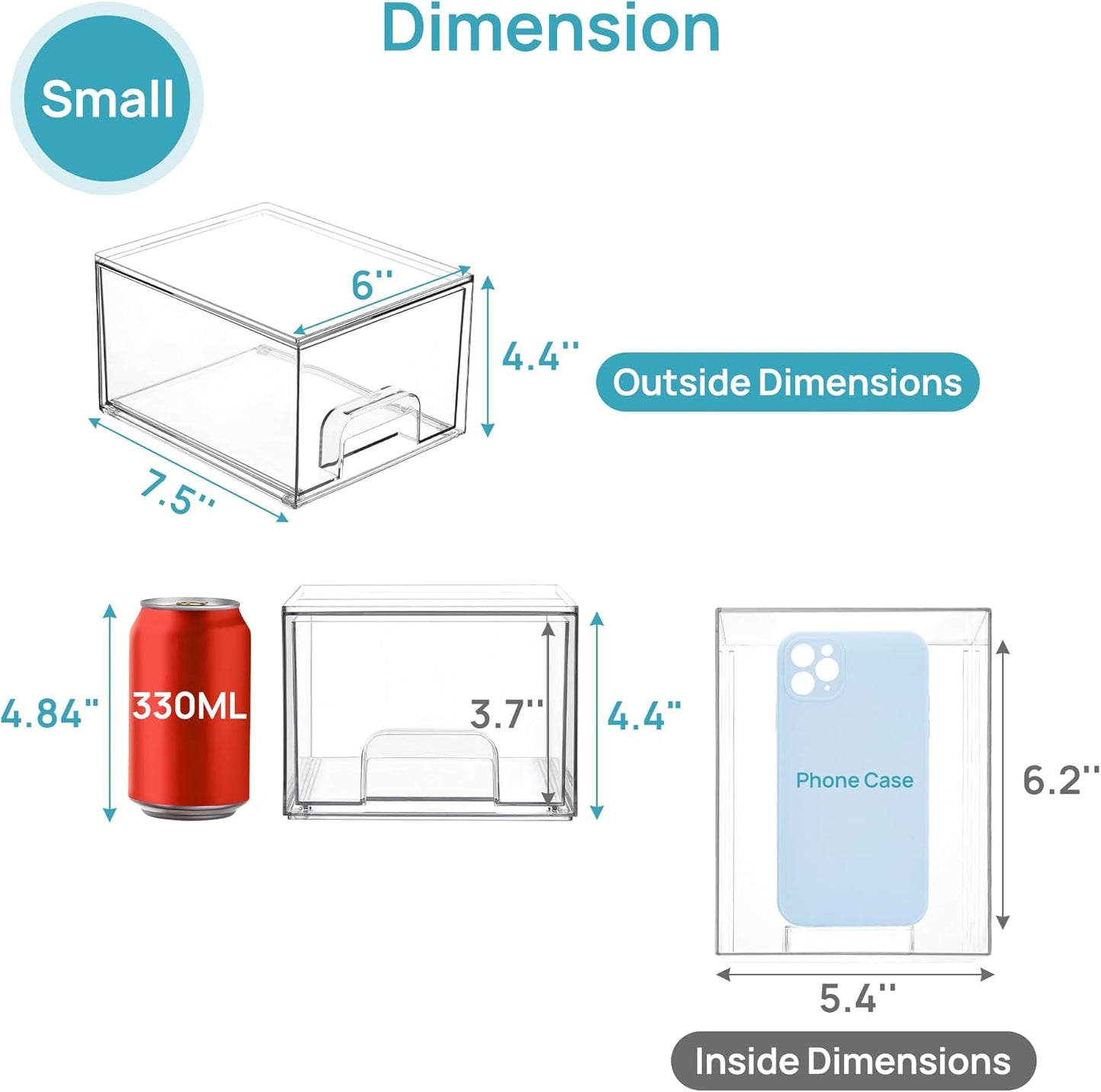 2 Pack Small Clear Stackable Storage Drawers,Acrylic Bathroom Makeup Organizer,Plastic Storage Bins for Vanity, Undersink, Kitchen Cabinets, Pantry, Home Organization