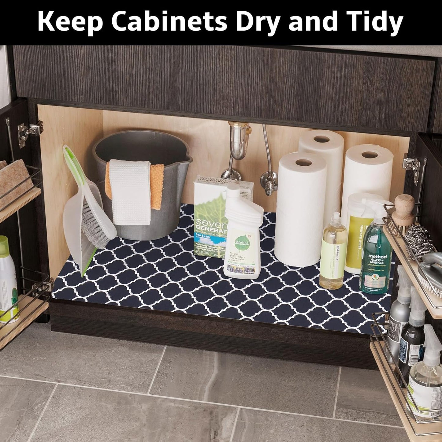 Waterproof under Sink Mat, Absorbent Quick Dry under Sink Mat, Non-Adhesive Slip Resistant Shelf Liner for Kitchen & Bathroom Cabinets (Dark Gray, 24"×24")