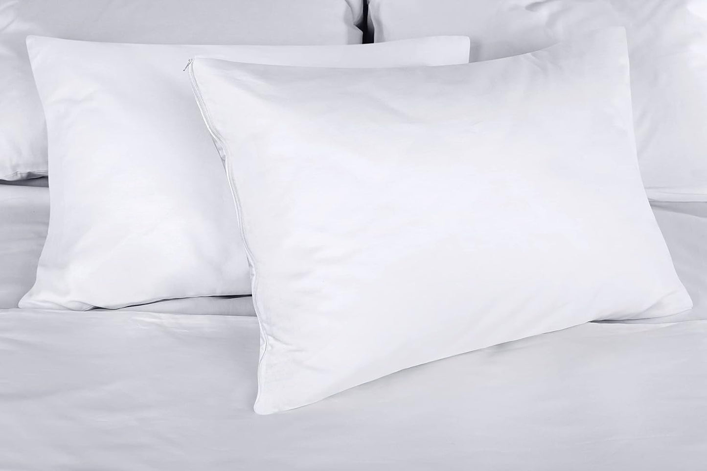 Waterproof Pillow Protectors Zippered Standard Size (2 Pack, White), Zippered Pillowcases, Bed Bug Proof Pillow Encasement Covers 20 X 26 Inches