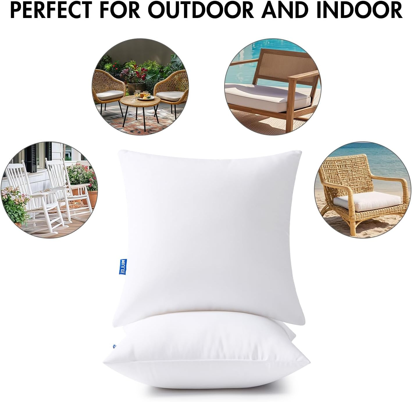 Set of 4 Waterproof 18x18 Outdoor Throw Pillows - Soft Support Inserts for Patio Furniture and Garden Decor