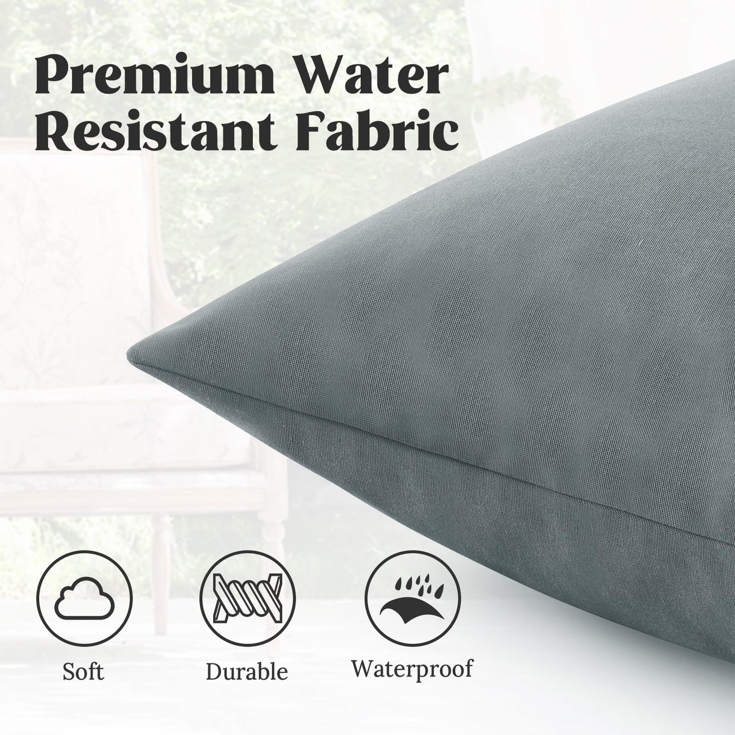 ® Outdoor Water Resistant Throw Pillows, Feathers and down Filled Decorative Pillows for Couch Cushion Garden Bench 12 X 20 Inch, Set of 2, Grey