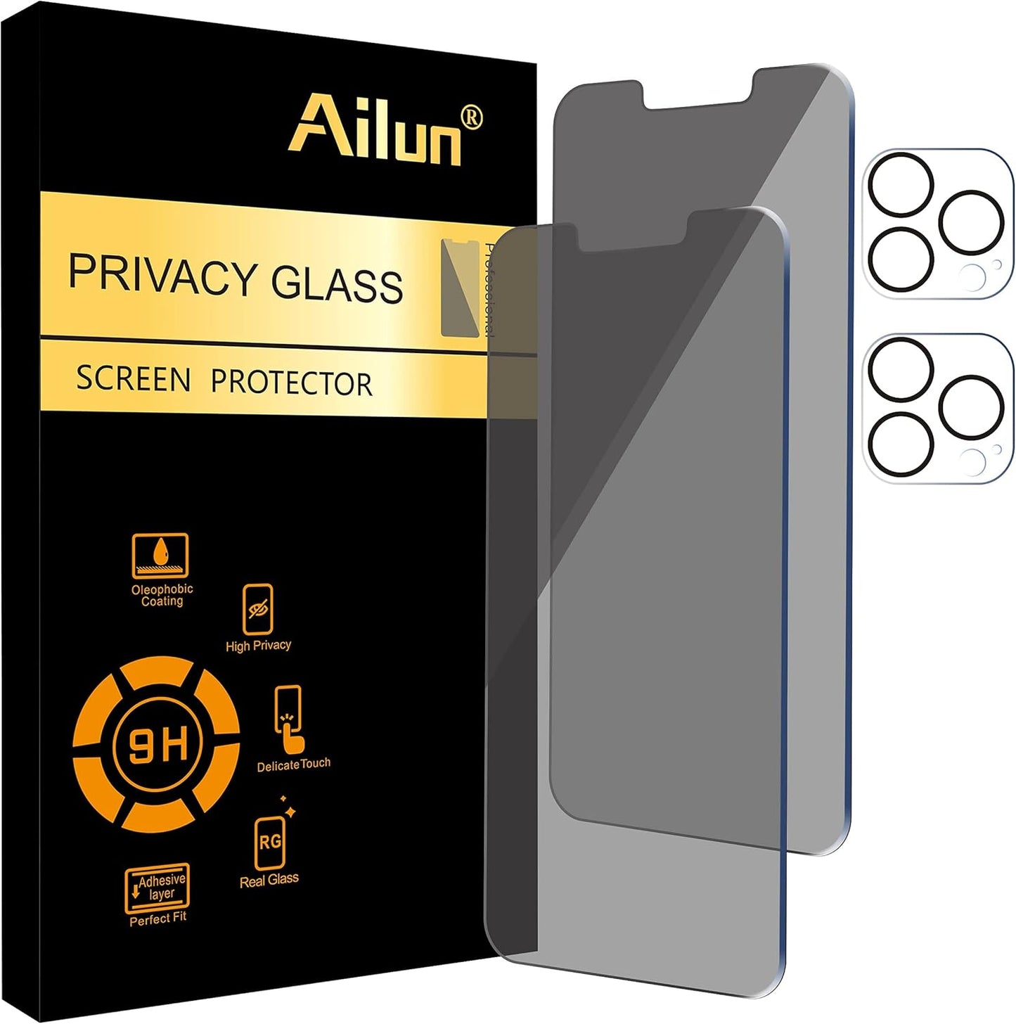 Iphone 13 Pro/13 Screen & Camera Lens Protector 2Pack (2 Screen + 2 Camera Lens Protectors) - Tempered Glass, 9H Hardness, 6.1 Inch, Anti-Spy, Night Shooting Function