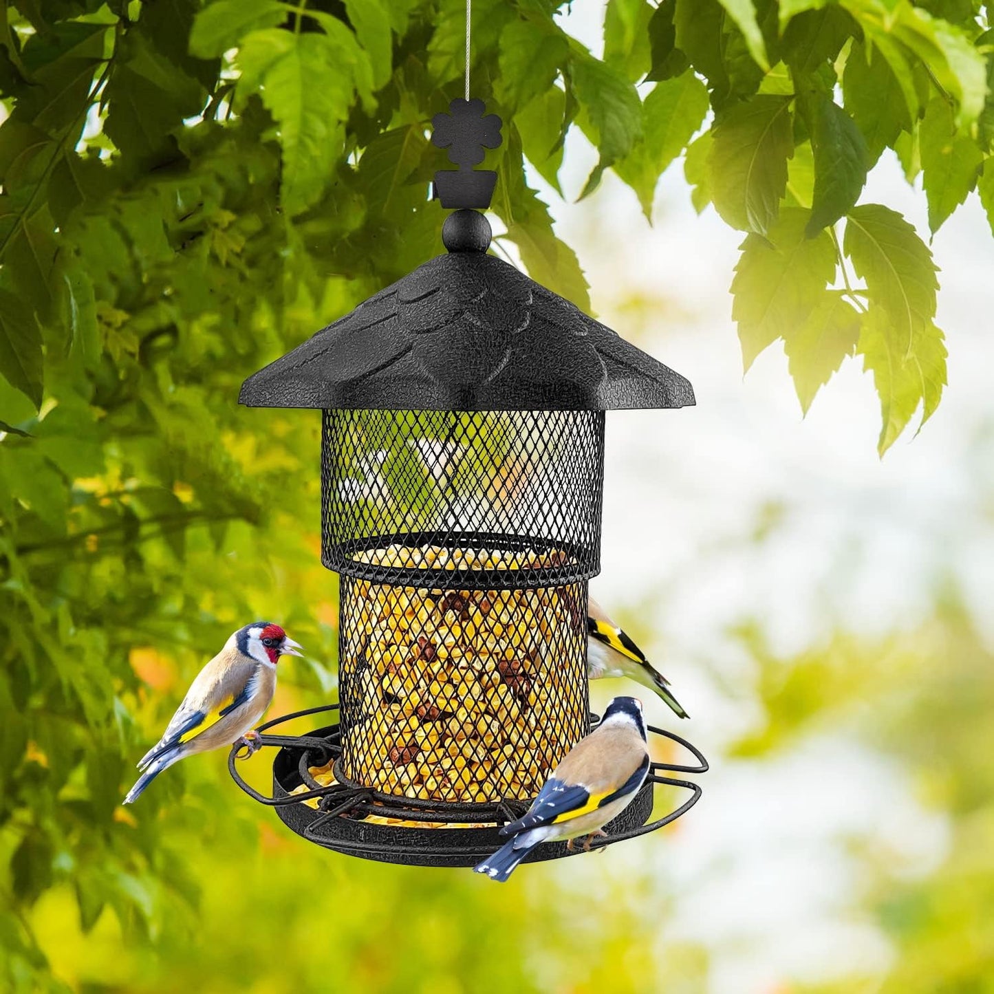 Metal Bird Feeder Tube Hanging Wild Bird Seed Feeder Squirrel Proof Birds Feeder for outside Decoration, Large Capacity Feeder for Outdoor Garden,Black