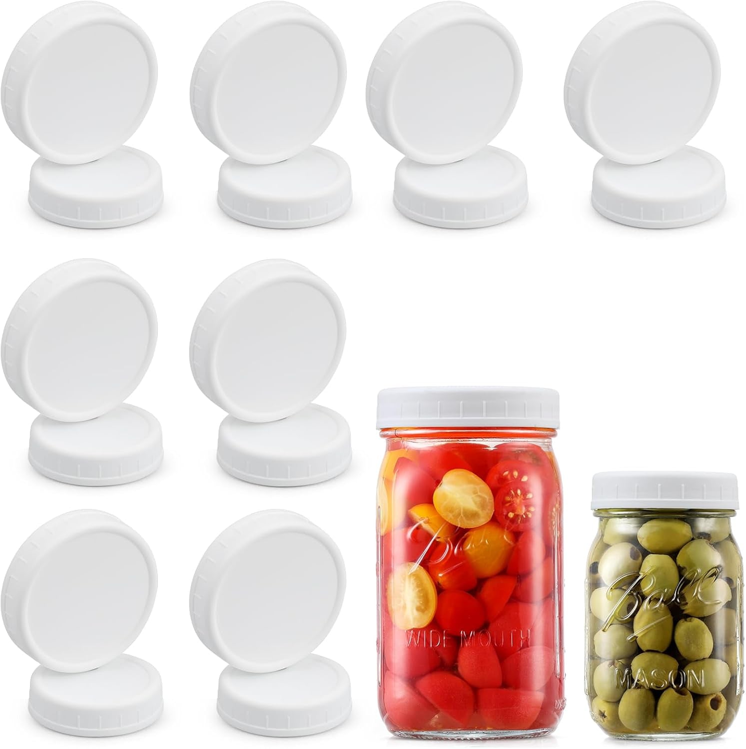 16-Pack Plastic Mason Jar Lids - 8 Regular Mouth and 8 Wide Mouth Jar Lids - Plastic Storage Caps for Ball, Kerr Canning Mason Jars - 100% Sealing & Dishwasher Safe & Food Grade