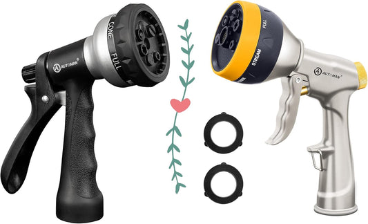 7-Pattern Garden Hose Nozzle & 100% Metal Hose Nozzle Sprayer with 7 Watering Modes