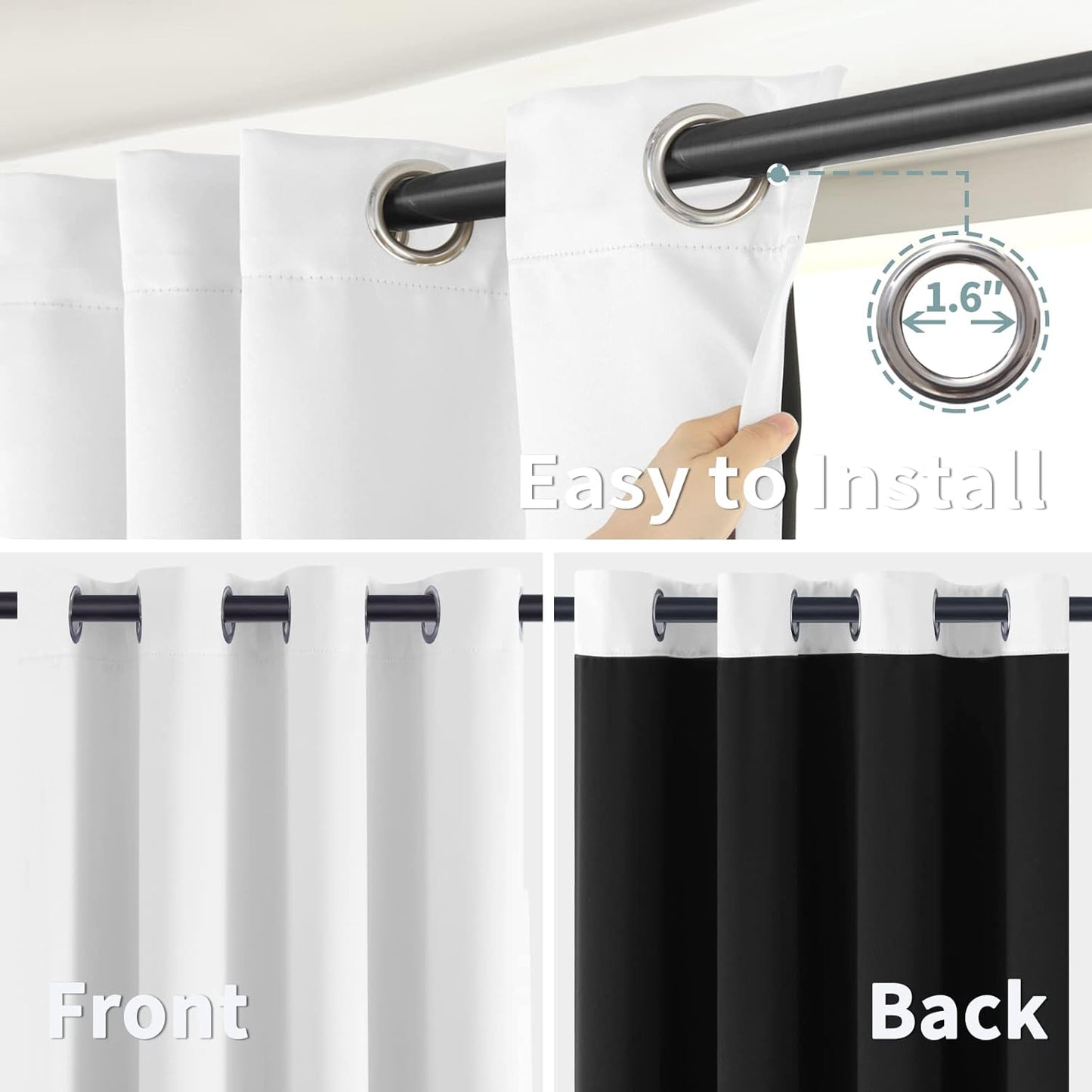 White Blackout Curtains 63 Inch Long - Black Out Curtains for Bedroom Thermal Insulated Grommet Total Room Darkening Window Drapes for Summer Heat Blocking, 2 Panels, 42 X 63 Inch