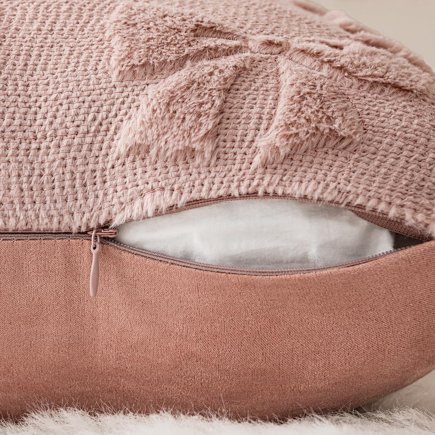 Blush Pink Bow Pillow Covers - Set of 2 Soft Plush Decorative Pillowcases for Aesthetic Room Decor, 18x18 Inches