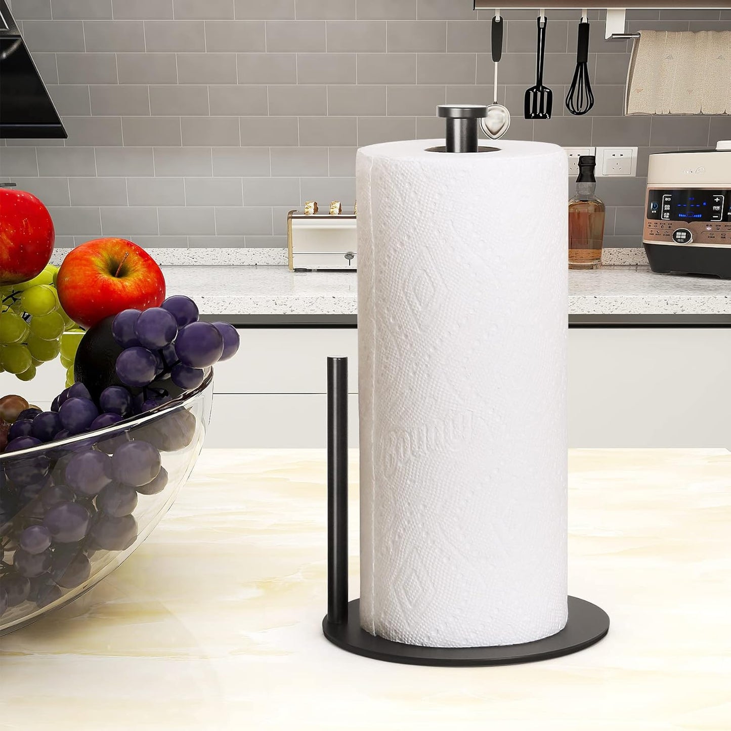 Paper Towel Holder Countertop, , Black Kitchen Paper Towel Holder Stand for Kitchen and Bathroom Organization, Stainless Steel Paper Towel Holders for Standard and Large Rolls (Matte Black)