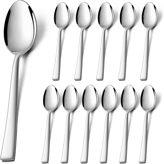 Teaspoon Set (12 Pieces), 6.7" Stainless Steel Mini Tea Spoons, Premium Stirring Silverware, Kitchen Dessert Coffee Spoon Set, Mirror Finish & Dishwasher Safe